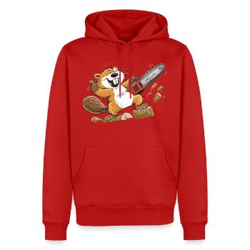 Neun Gänse, neun Stimmungen: lustig, wild, verrück - Männer Premium Bio Hoodie - Rot - Vorne - Nico (187cm)