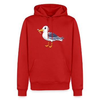 Lustige Möwe mit Wurm Küste Meer - Männer Premium Bio Hoodie - Rot - Vorne - Nico (187cm)