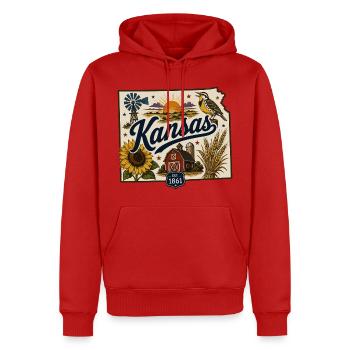 Kansas Sunflower State Vintage Travel Sticker - Men’s Premium Organic Hoodie - red - Front - Nico (187cm)