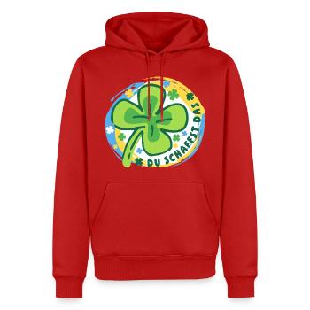 Glücksbringer - Glücksklee - Du schaffst das! - Männer Premium Bio Hoodie - Rot - Vorne - Nico (187cm)
