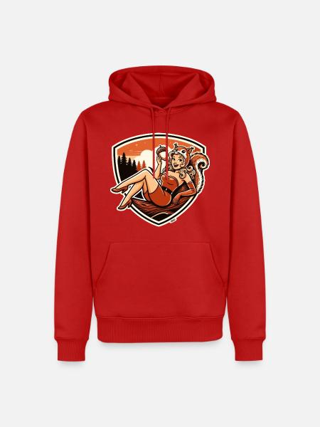 Retro Pinup Fuchsholz-Charme - Männer Premium Bio Hoodie - Rot
