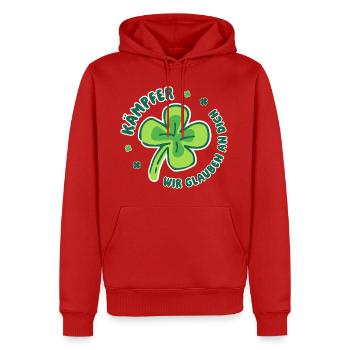 Kämpfer – Wir glauben an dich - Mutmacher - Männer Premium Bio Hoodie - Rot - Vorne - Nico (187cm)