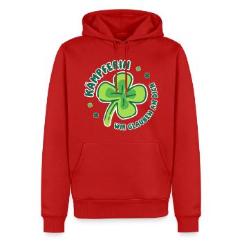 Kämpferin – Wir glauben an dich - Mutmacher - Männer Premium Bio Hoodie - Rot - Vorne - Nico (187cm)