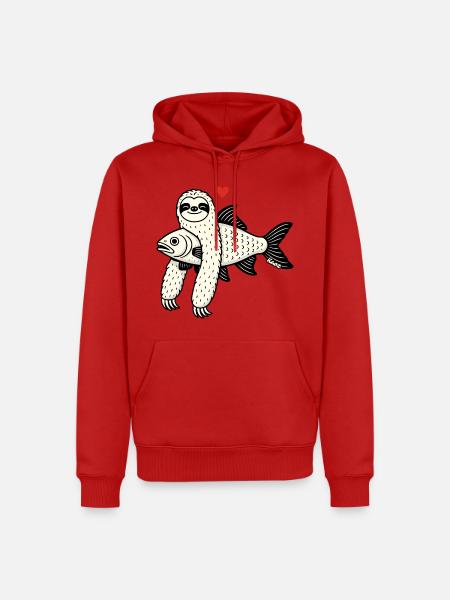 Herzhaftes Sloth-Fisch Duo - Männer Premium Bio Hoodie - Rot