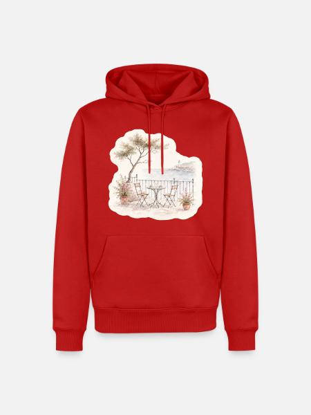 Balkonblick – Bistro über dem Meer - Männer Premium Bio Hoodie - Rot