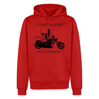 Motorrad Spruch Totenkopf - Männer Premium Bio Hoodie - Rot - Vorne - Nico (187cm)