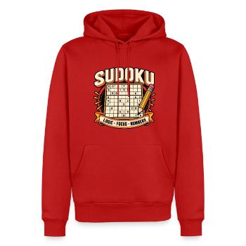 Sudoku-Logikzahlen - Männer Premium Bio Hoodie - Rot - Vorne - Nico (187cm)