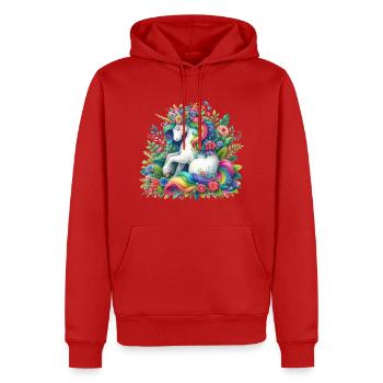 Rainbow Mane Unicorn Bloom - Men’s Premium Organic Hoodie - red - Front - Nico (187cm)