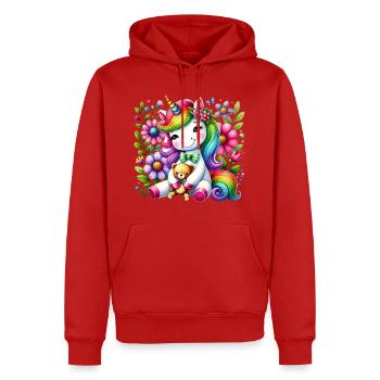 Regenbogen Einhorn Blumentraum - Männer Premium Bio Hoodie - Rot - Vorne - Nico (187cm)