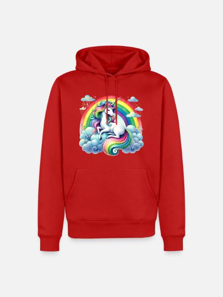 Regenbogen-Einhorn auf Wolken - Männer Premium Bio Hoodie - Rot