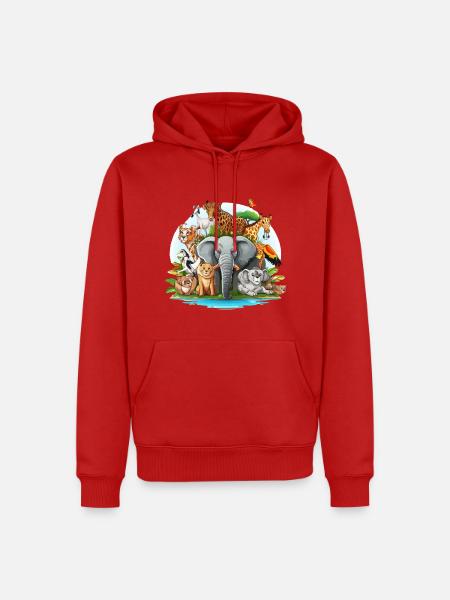 Bunte Tierfamilie im Dschungel - Männer Premium Bio Hoodie - Rot