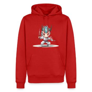Chibi Krieger mit Katana - Männer Premium Bio Hoodie - Rot - Vorne - Nico (187cm)
