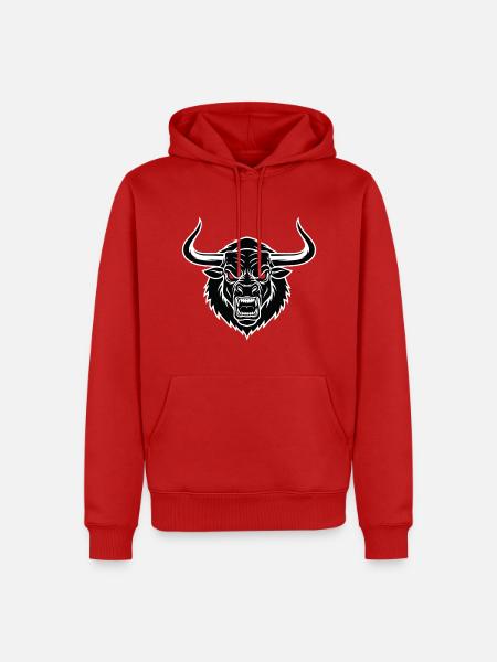 Stier-Minotaurus-Maskottchen-Logo Sportspiel - Männer Premium Bio Hoodie - Rot