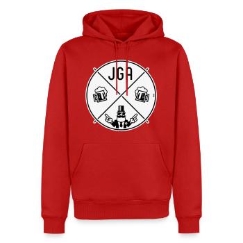 Bachelor Party Groom Hand Signal Beer Circle Symbol NEG 2C - Men’s Premium Organic Hoodie - red - Front - Nico (187cm)