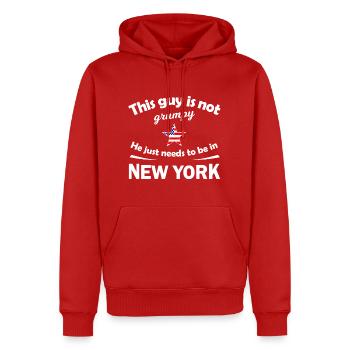 Nicht grimmig, nur in New York - Männer Premium Bio Hoodie - Rot - Vorne - Nico (187cm)