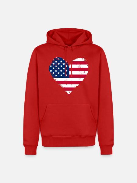 USA Herzflagge Grunge - Männer Premium Bio Hoodie - Rot