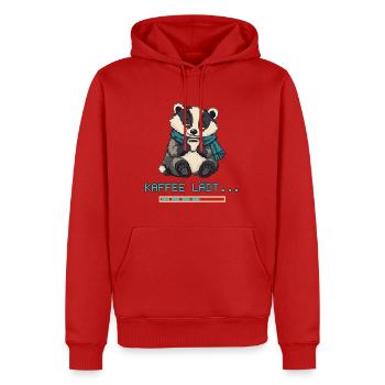 Dachs mit Kaffee Pixel Art - Männer Premium Bio Hoodie - Rot - Vorne - Nico (187cm)