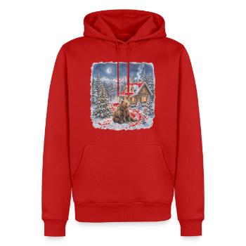Winterwald Bär am Kamin - Männer Premium Bio Hoodie - Rot - Vorne - Nico (187cm)