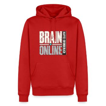 Gehirn Online Distressed Typo - Männer Premium Bio Hoodie - Rot - Vorne - Nico (187cm)