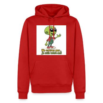 Alien - Ne courez pas ,je suis votre ami - Sweat à capuche Premium bio Homme - rouge - Devant - Nico (187cm)
