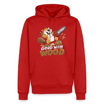 Biber Good With Wood Kettensäge Holzfäller Humor - Männer Premium Bio Hoodie - Rot - Vorne - Nico (187cm)