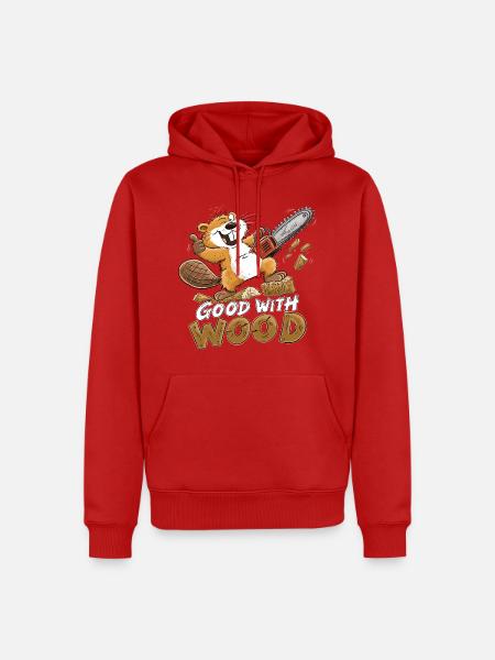 Biber Good With Wood Kettensäge Holzfäller Humor - Männer Premium Bio Hoodie - Rot