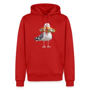 Silbermoewe-mit-Fischbroetchen Möwe - Männer Premium Bio Hoodie - Rot - Vorne - Nico (187cm)