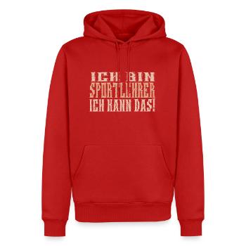 Ich bin Sportlehrer - Männer Premium Bio Hoodie - Rot - Vorne - Nico (187cm)