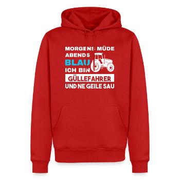 Morgens Müde Abends Blau Güllefahrer - Männer Premium Bio Hoodie - Rot - Vorne - Nico (187cm)