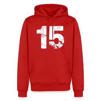 15 - Men’s Premium Organic Hoodie - red - Front - Nico (187cm)