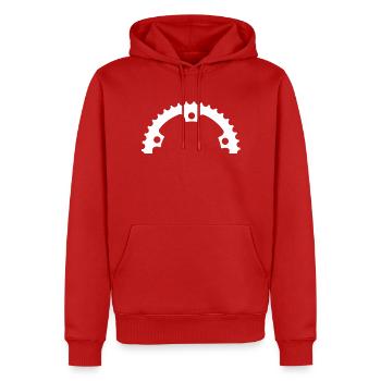 Kettenblatt frei weiss.png - Männer Premium Bio Hoodie - Rot - Vorne - Nico (187cm)