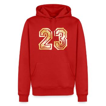 23 Nombre d’or - Sweat à capuche Premium bio Homme - rouge - Devant - Nico (187cm)