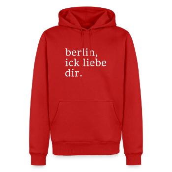 berlin, ick liebe dir. - Dialekt - Mundart - Männer Premium Bio Hoodie - Rot - Vorne - Nico (187cm)