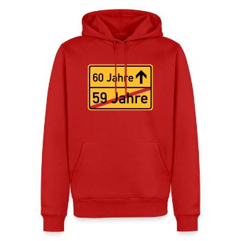 ortsschild_59__jahre__f3 - Männer Premium Bio Hoodie - Rot - Vorne - Nico (187cm)