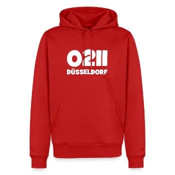 0211 Vorwahl Düsseldorf NRW Rhein - Männer Premium Bio Hoodie - Rot - Vorne - Nico (187cm)