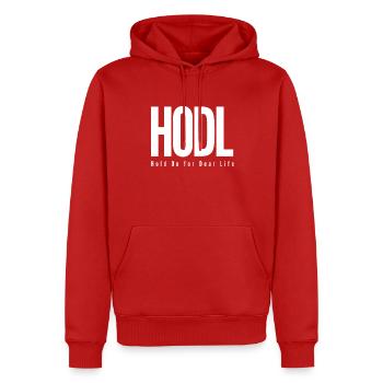 HODL - Hold On for Dear Life - Männer Premium Bio Hoodie - Rot - Vorne - Nico (187cm)