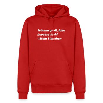 München - Männer Premium Bio Hoodie - Rot - Vorne - Nico (187cm)