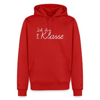 Einschulung Ich Bin 1. Klasse Schreibschrift - Männer Premium Bio Hoodie - Rot - Vorne - Nico (187cm)
