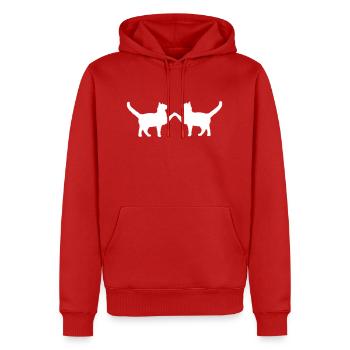 2 chats couple amis deux pattes mains salutation - Sweat à capuche Premium bio Homme - rouge - Devant - Nico (187cm)