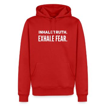 Inhale truth. Exhale Fear. - Men’s Premium Organic Hoodie - red - Front - Nico (187cm)