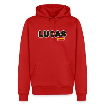Lucas - Männer Premium Bio Hoodie - Rot - Vorne - Nico (187cm)