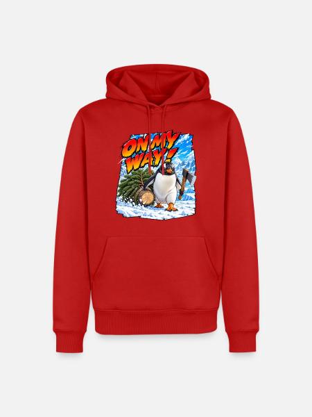 Bin unterwegs! Gentoo-Pinguin - Männer Premium Bio Hoodie - Rot