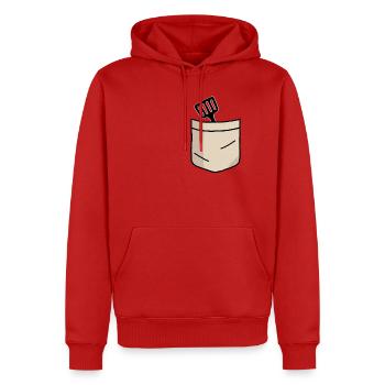 Pfannenwender Brusttasche - Männer Premium Bio Hoodie - Rot - Vorne - Nico (187cm)