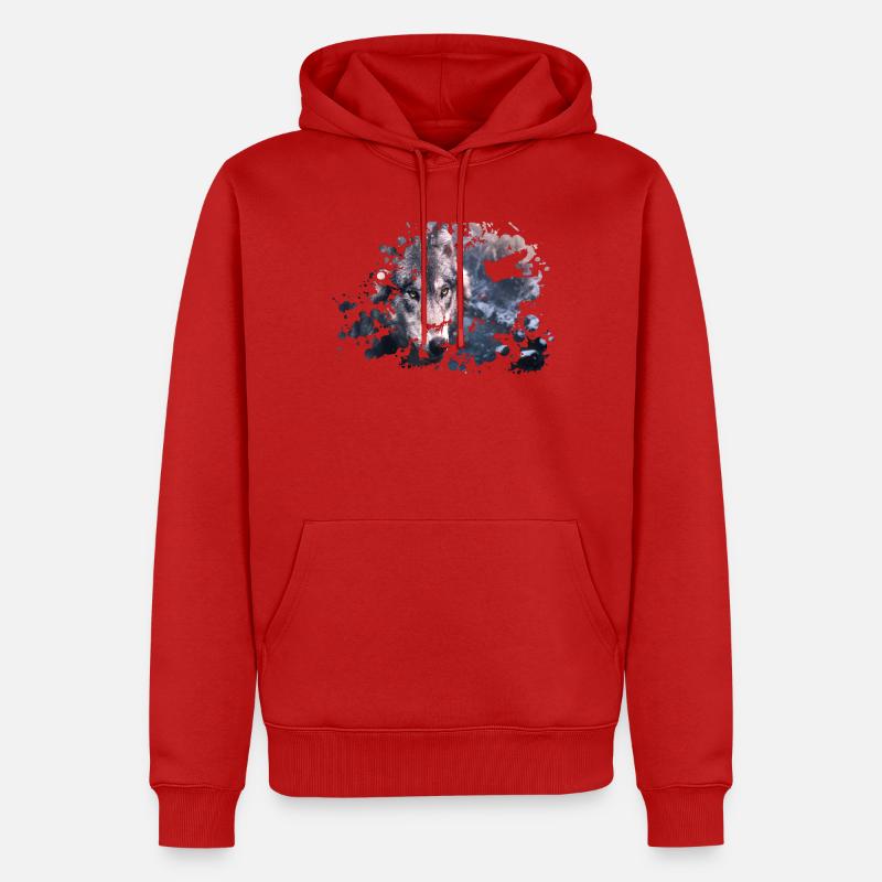 Wolf Farb Splash - Männer Premium Bio Hoodie - Rot