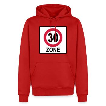Zone 30 anniversaire - Sweat à capuche Premium bio Homme - rouge - Devant - Nico (187cm)
