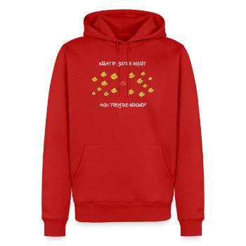 What if you're right? - Men’s Premium Organic Hoodie - red - Front - Nico (187cm)