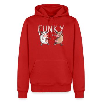 Funky, Crazy, Fun - Men’s Premium Organic Hoodie - red - Front - Nico (187cm)