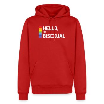 Hallo, ich bin bisexuell - Männer Premium Bio Hoodie - Rot - Vorne - Nico (187cm)