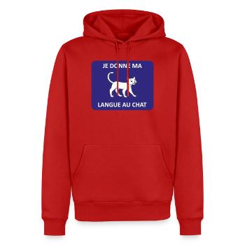 Ich gebe der Katze meine Zunge - Männer Premium Bio Hoodie - Rot - Vorne - Nico (187cm)