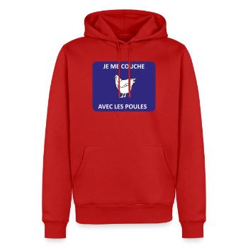 Je me couche avec les poules - Sweat à capuche Premium bio Homme - rouge - Devant - Nico (187cm)